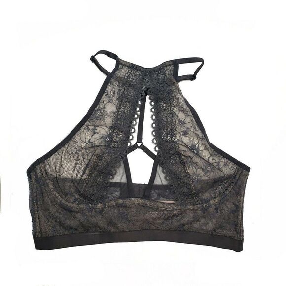 Victoria's Secret Very Sexy Gray Floral Lace High-Neck Bralette Size XSmall - Picture 1 of 5